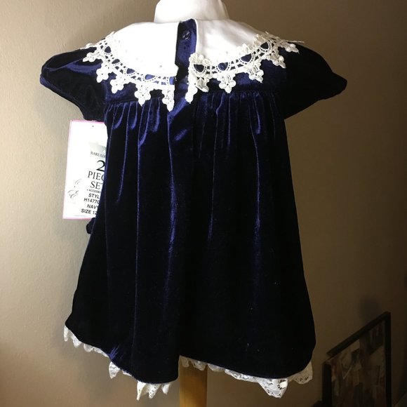 RARE EDITIONS Blue Velvet Dress with Matching Headband NEW WITH TAGS! - Picture 7 of 13